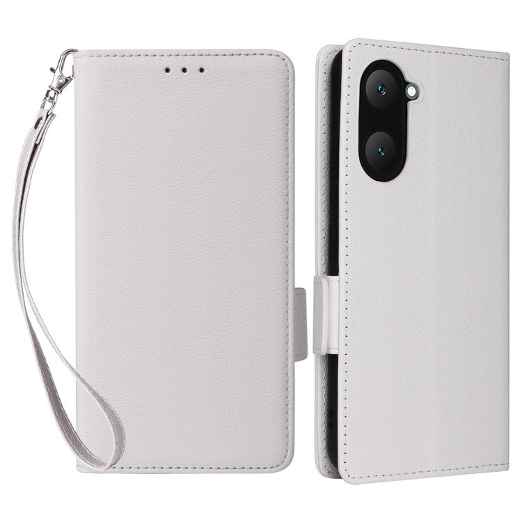 For vivo Y28s 5G / T3 Lite 5G / Y03 / Y18 4G / Y18e 4G Case PU Leather Wallet Wrist Strap Magnetic Closure Phone Cover - White