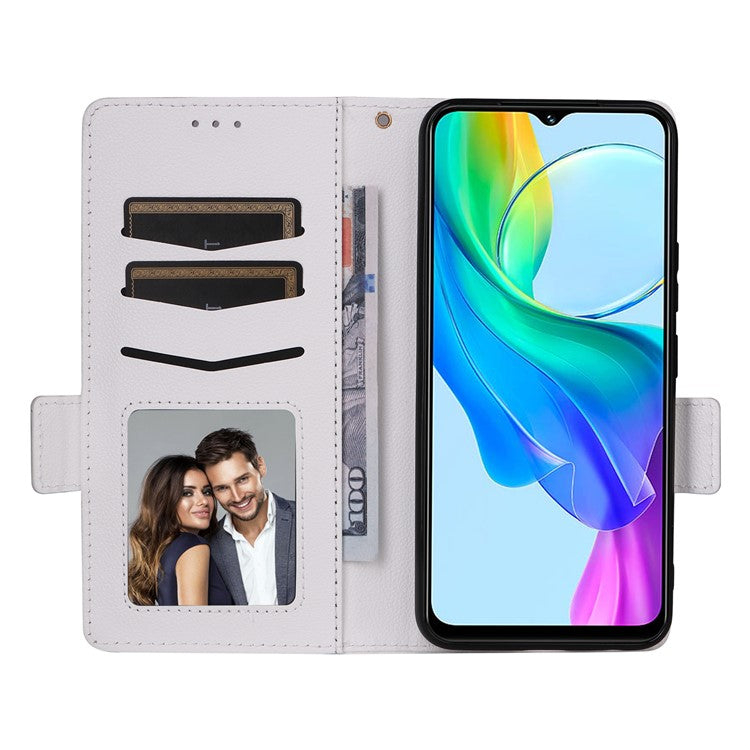 For vivo Y28s 5G / T3 Lite 5G / Y03 / Y18 4G / Y18e 4G Case PU Leather Wallet Wrist Strap Magnetic Closure Phone Cover - White