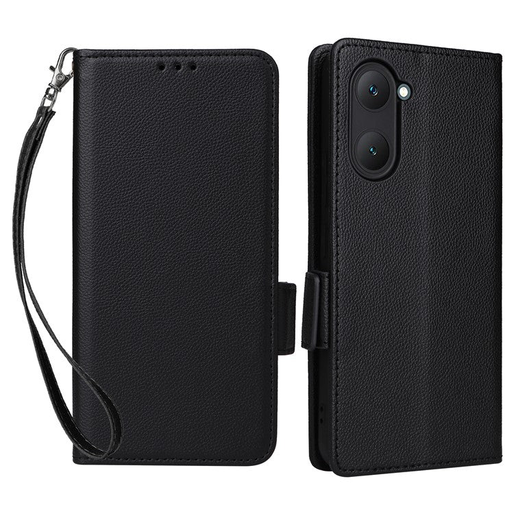 For vivo Y28s 5G / T3 Lite 5G / Y03 / Y18 4G / Y18e 4G Case PU Leather Wallet Wrist Strap Magnetic Closure Phone Cover - Black