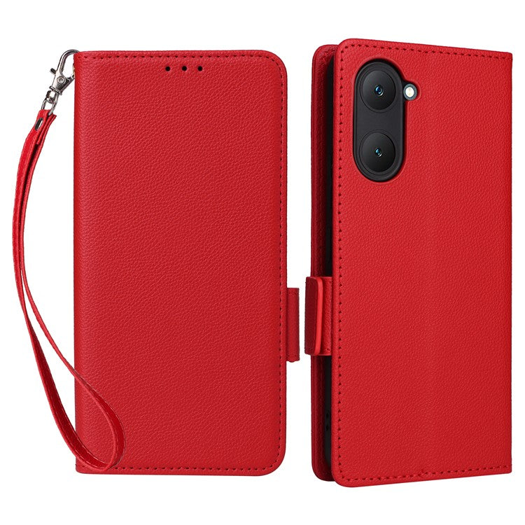 For vivo Y28s 5G / T3 Lite 5G / Y03 / Y18 4G / Y18e 4G Case PU Leather Wallet Wrist Strap Magnetic Closure Phone Cover - Red