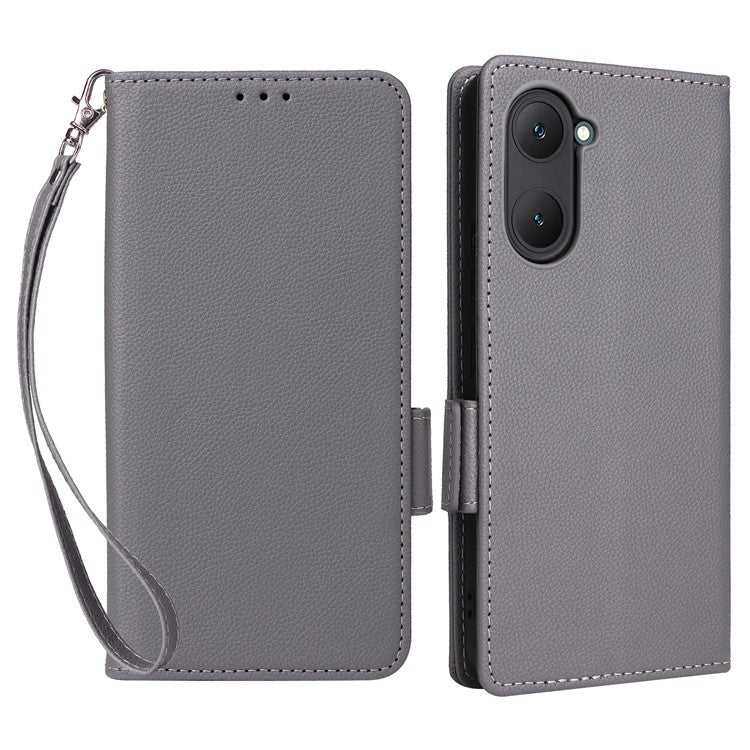 For vivo Y28s 5G / T3 Lite 5G / Y03 / Y18 4G / Y18e 4G Case PU Leather Wallet Wrist Strap Magnetic Closure Phone Cover - Grey