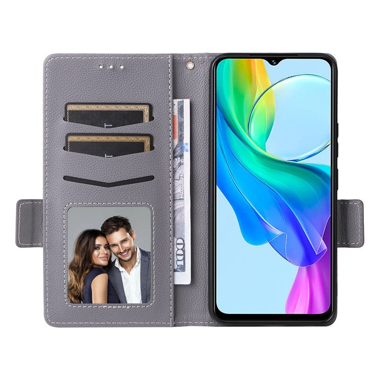 For vivo Y28s 5G / T3 Lite 5G / Y03 / Y18 4G / Y18e 4G Case PU Leather Wallet Wrist Strap Magnetic Closure Phone Cover - Grey