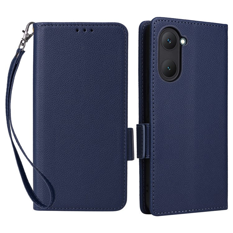 For vivo Y28s 5G / T3 Lite 5G / Y03 / Y18 4G / Y18e 4G Case PU Leather Wallet Wrist Strap Magnetic Closure Phone Cover - Dark Blue