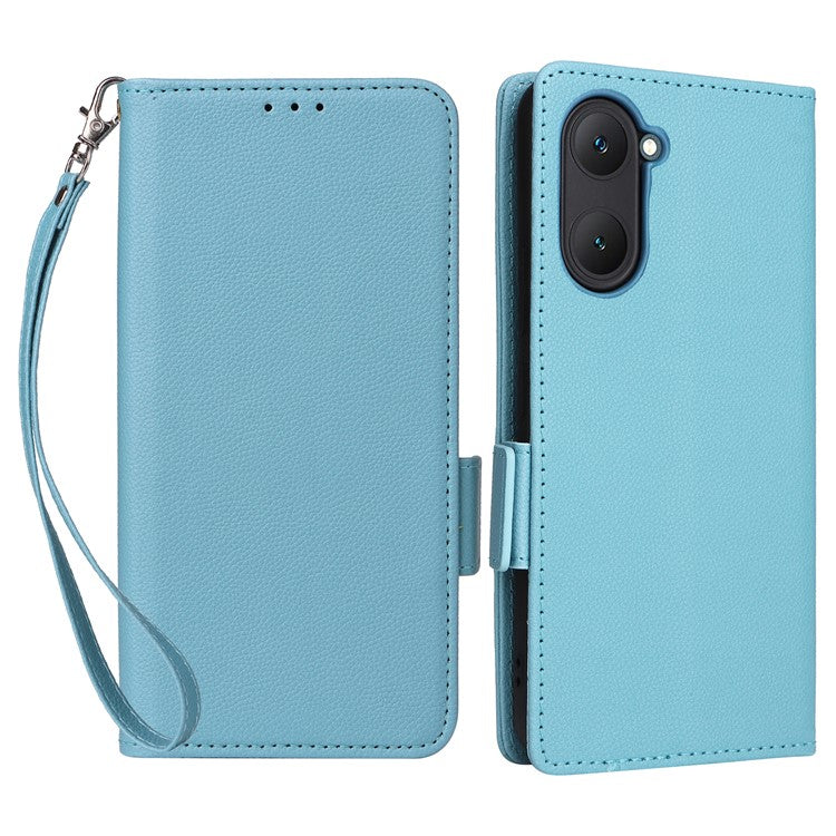 For vivo Y28s 5G / T3 Lite 5G / Y03 / Y18 4G / Y18e 4G Case PU Leather Wallet Wrist Strap Magnetic Closure Phone Cover - Baby Blue