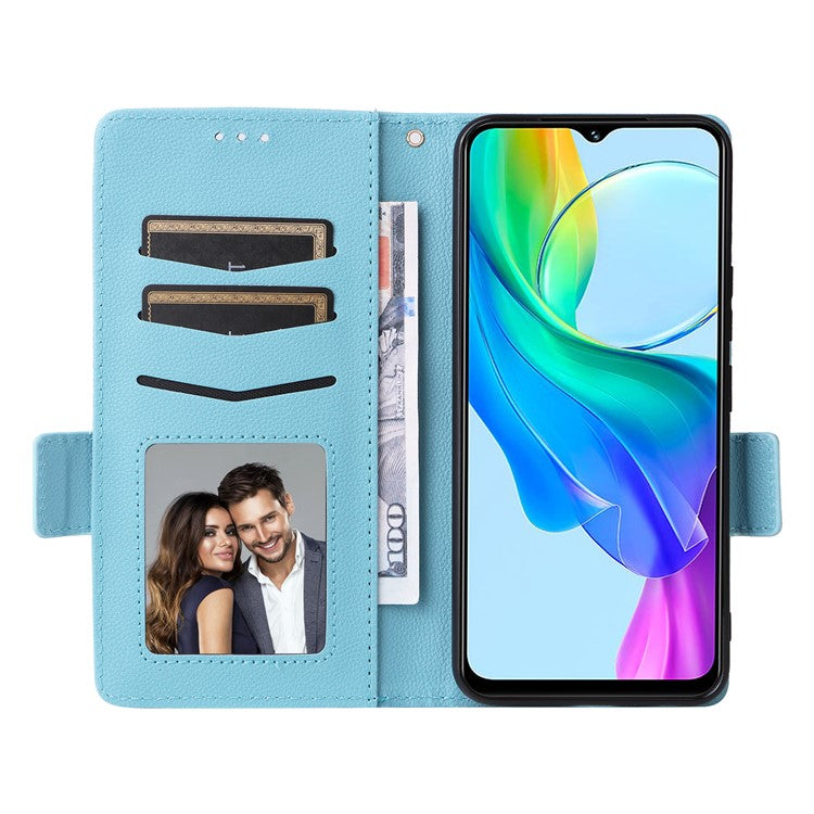 For vivo Y28s 5G / T3 Lite 5G / Y03 / Y18 4G / Y18e 4G Case PU Leather Wallet Wrist Strap Magnetic Closure Phone Cover - Baby Blue