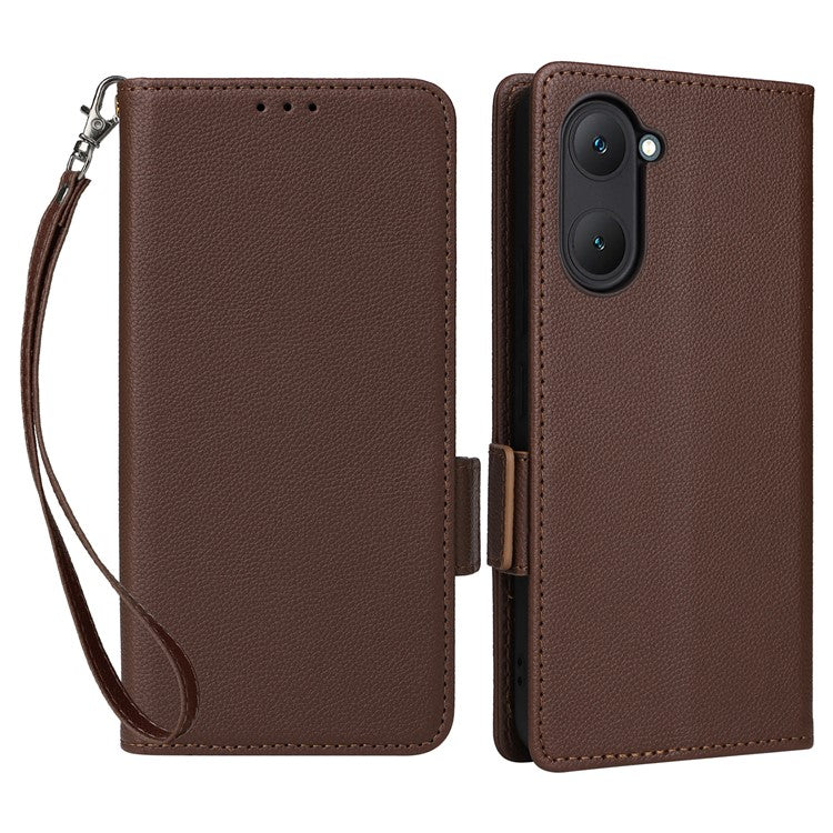 For vivo Y28s 5G / T3 Lite 5G / Y03 / Y18 4G / Y18e 4G Case PU Leather Wallet Wrist Strap Magnetic Closure Phone Cover - Brown