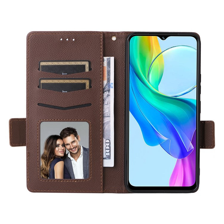 For vivo Y28s 5G / T3 Lite 5G / Y03 / Y18 4G / Y18e 4G Case PU Leather Wallet Wrist Strap Magnetic Closure Phone Cover - Brown