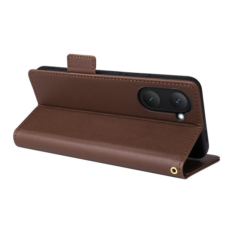 For vivo Y28s 5G / T3 Lite 5G / Y03 / Y18 4G / Y18e 4G Case PU Leather Wallet Wrist Strap Magnetic Closure Phone Cover - Brown