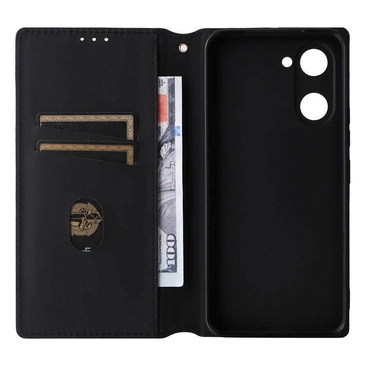 For vivo Y28s 5G / T3 Lite 5G / Y03 / Y18 4G / Y18e 4G Protective Case Magnetic Closing Rhombus Imprinting Leather Phone Shell - Black