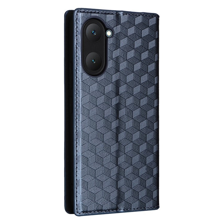 For vivo Y28s 5G / T3 Lite 5G / Y03 / Y18 4G / Y18e 4G Protective Case Magnetic Closing Rhombus Imprinting Leather Phone Shell - Blue