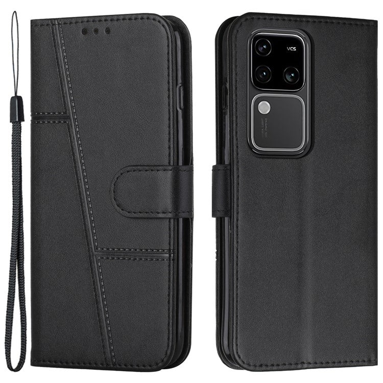 For vivo S18 5G / S18 Pro 5G / V30 5G / V30 Pro 5G Case PU Leather Stand View Shockproof Phone Cover - Black