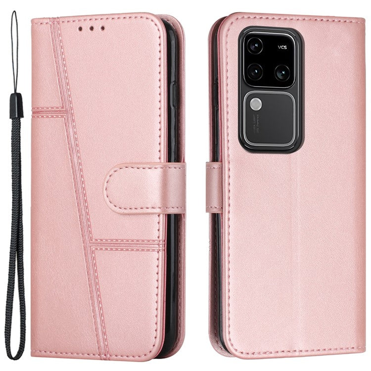 For vivo S18 5G / S18 Pro 5G / V30 5G / V30 Pro 5G Case PU Leather Stand View Shockproof Phone Cover - Rose Gold