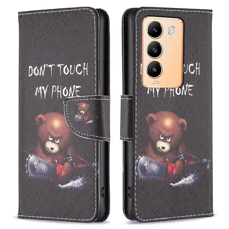 For vivo Y200e 5G Case Pattern Printing Flip Stand Phone Cover with Magnetic Clasp - Bear