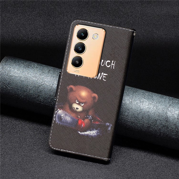 For vivo Y200e 5G Case Pattern Printing Flip Stand Phone Cover with Magnetic Clasp - Bear