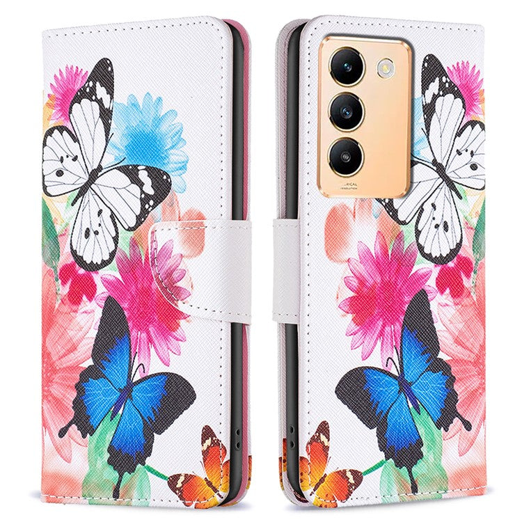 For vivo Y200e 5G Case Pattern Printing Flip Stand Phone Cover with Magnetic Clasp - Two Butterflies