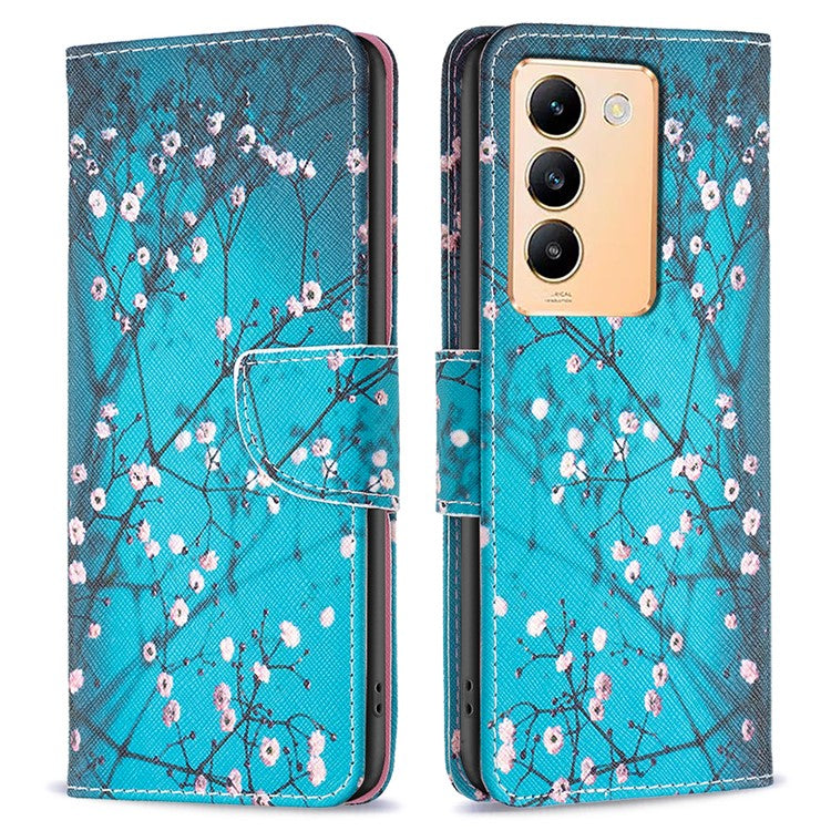 For vivo Y200e 5G Case Pattern Printing Flip Stand Phone Cover with Magnetic Clasp - Plum Blossom