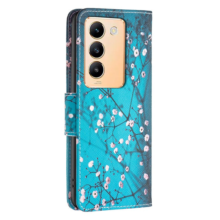 For vivo Y200e 5G Case Pattern Printing Flip Stand Phone Cover with Magnetic Clasp - Plum Blossom