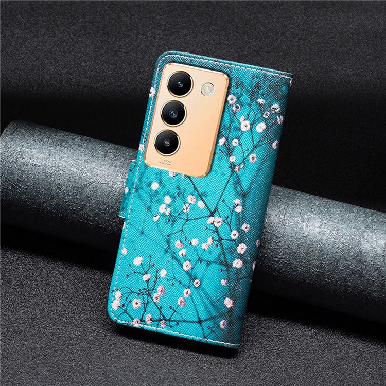 For vivo Y200e 5G Case Pattern Printing Flip Stand Phone Cover with Magnetic Clasp - Plum Blossom