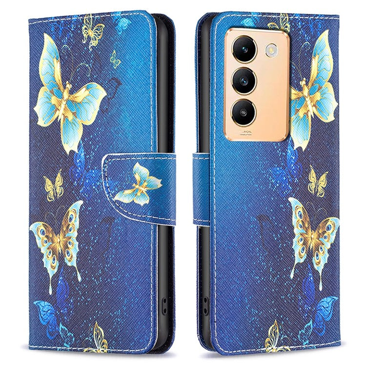 For vivo Y200e 5G Case Pattern Printing Flip Stand Phone Cover with Magnetic Clasp - Golden Butterflies