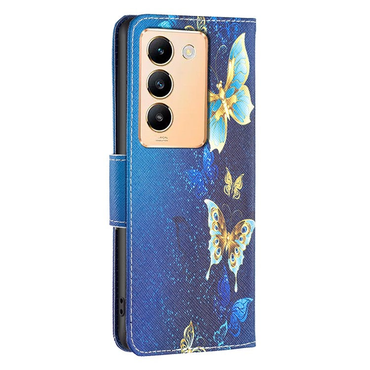 For vivo Y200e 5G Case Pattern Printing Flip Stand Phone Cover with Magnetic Clasp - Golden Butterflies