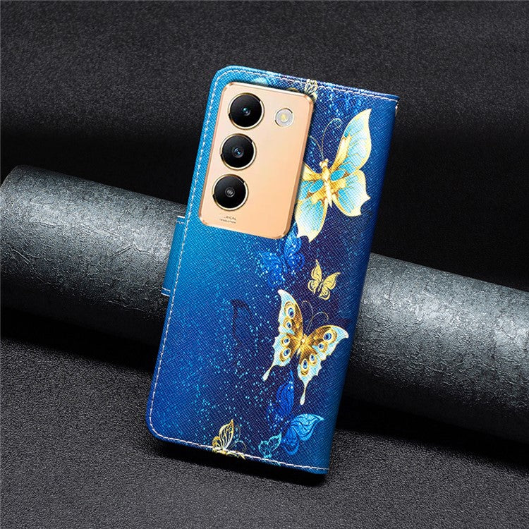 For vivo Y200e 5G Case Pattern Printing Flip Stand Phone Cover with Magnetic Clasp - Golden Butterflies