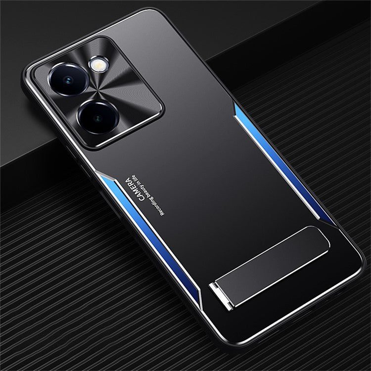 For vivo Y100i 5G Case Aluminum Alloy + TPU Scratch-Resistant Phone Cover with Kickstand - Blue