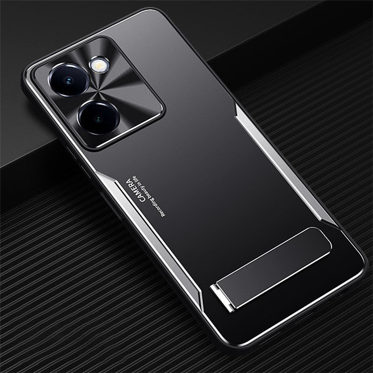 For vivo Y100i 5G Case Aluminum Alloy + TPU Scratch-Resistant Phone Cover with Kickstand - Silver