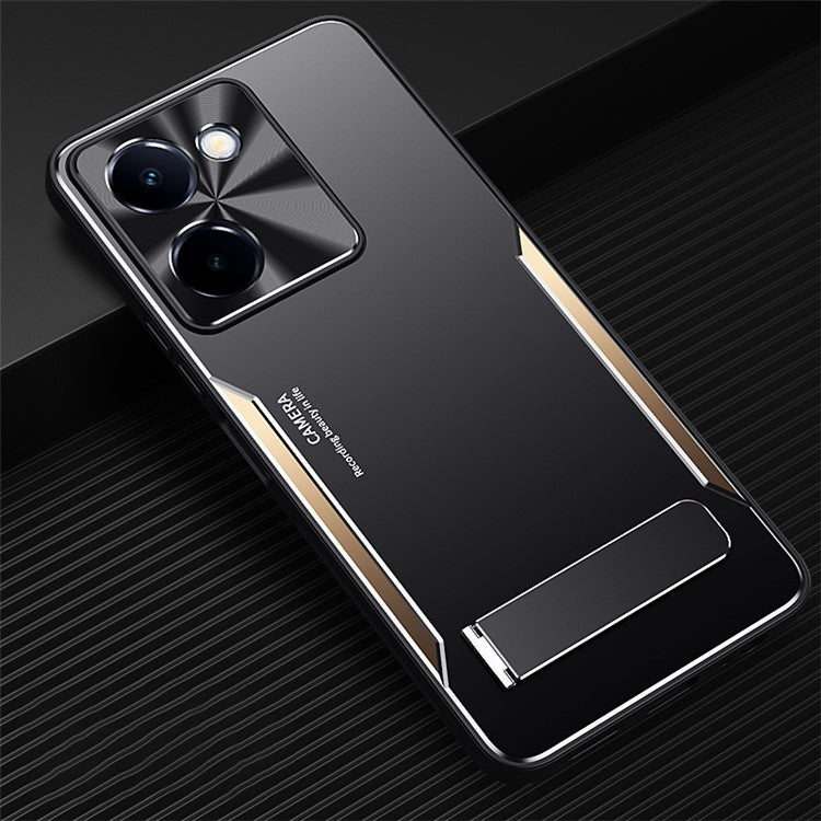 For vivo Y100i 5G Case Aluminum Alloy + TPU Scratch-Resistant Phone Cover with Kickstand - Gold