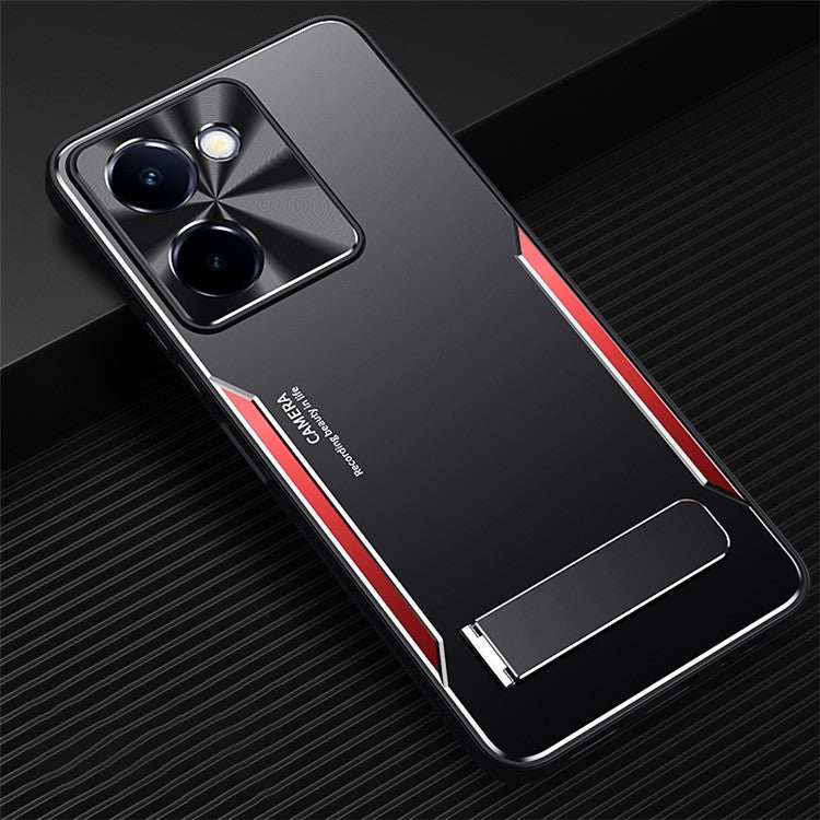 For vivo Y100i 5G Case Aluminum Alloy + TPU Scratch-Resistant Phone Cover with Kickstand - Red