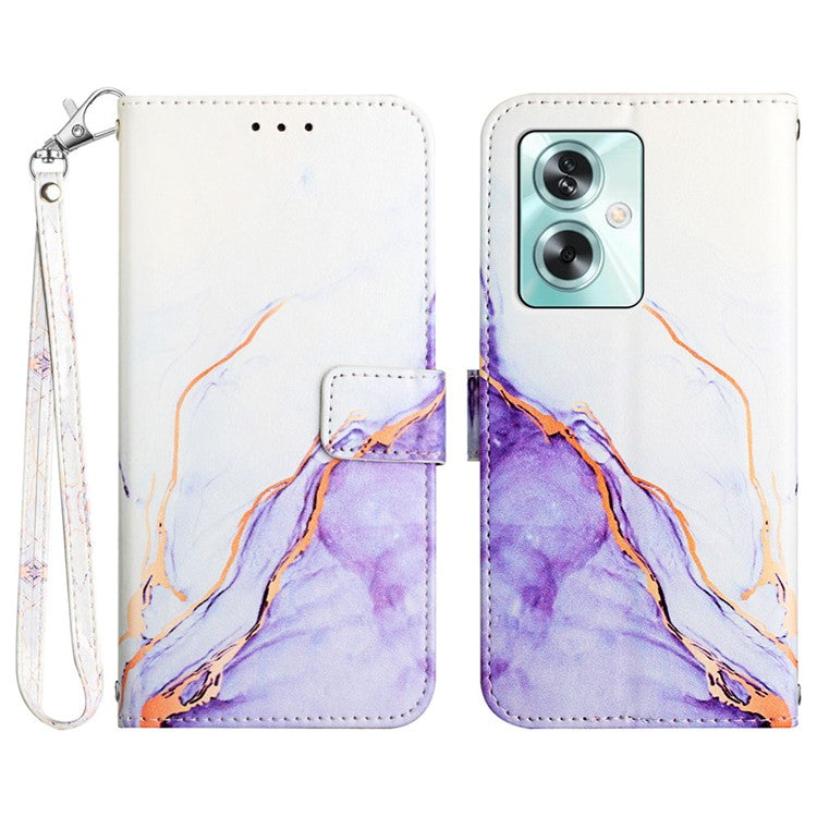 YB Pattern Printing Leather Series-5 For Oppo A79 5G / A2 5G Case Card Slots Wallet Leather Phone Cover - White+Purple LS006