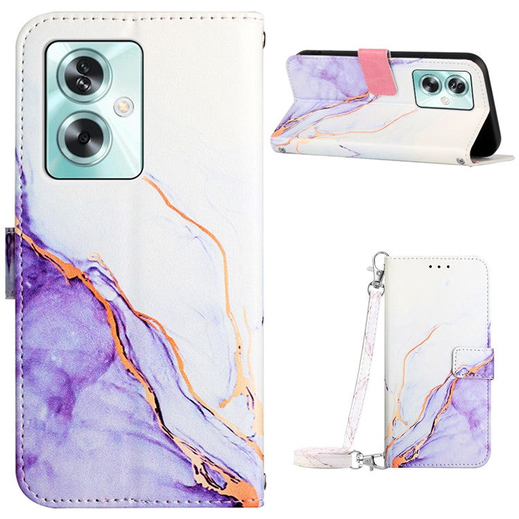 YB Pattern Printing Leather Series-6 For Oppo A79 5G / A2 5G Case Crossbody Leather Wallet Cover - White / Purple LS006