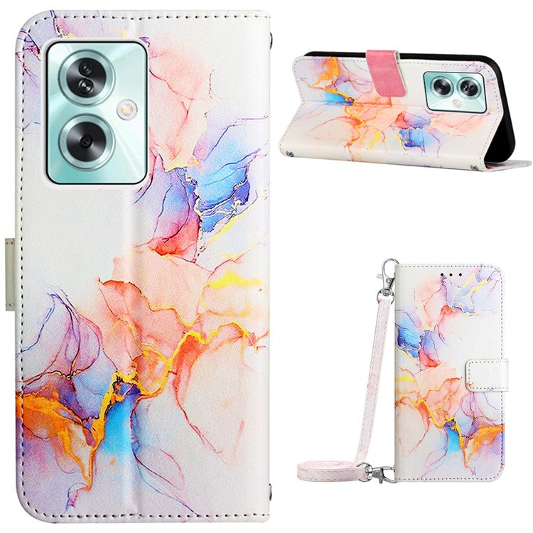 YB Pattern Printing Leather Series-6 For Oppo A79 5G / A2 5G Case Crossbody Leather Wallet Cover - Milky Way Marble White LS004