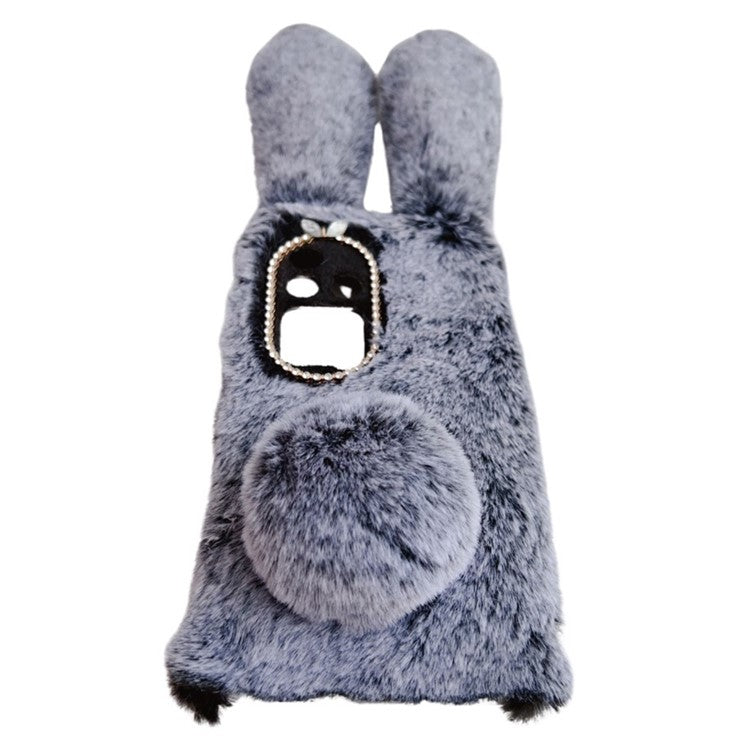 For vivo S18 Pro 5G Case 3D Bunny Ears TPU Phone Case with Fluffy Hairball - Dark Grey