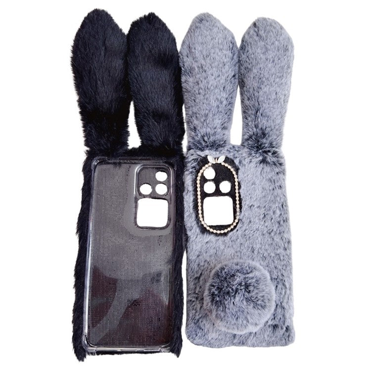 For vivo S18 Pro 5G Case 3D Bunny Ears TPU Phone Case with Fluffy Hairball - Dark Grey