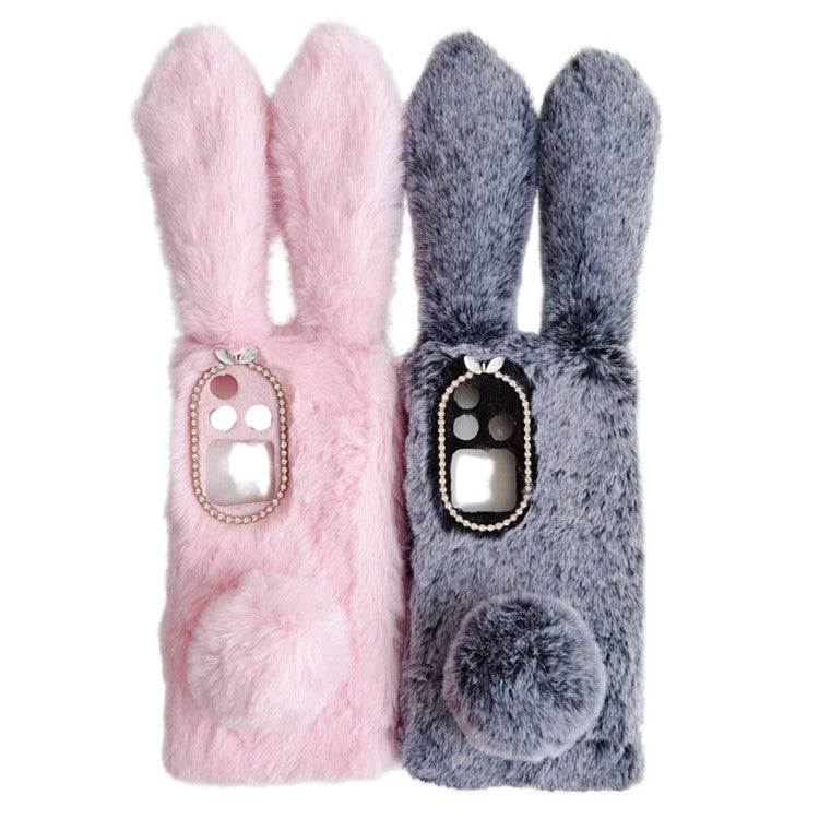 For vivo S18 Pro 5G Case 3D Bunny Ears TPU Phone Case with Fluffy Hairball - Dark Grey