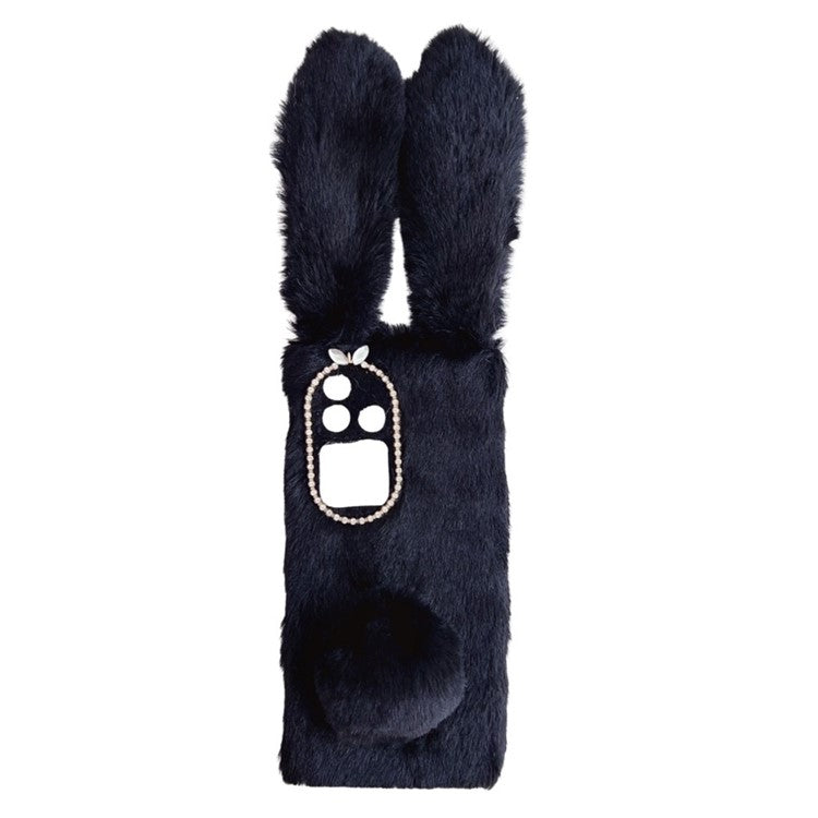 For vivo S18 Pro 5G Case 3D Bunny Ears TPU Phone Case with Fluffy Hairball - Black