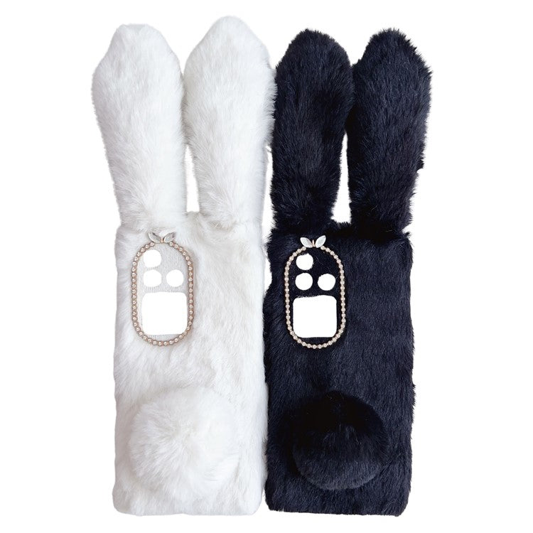 For vivo S18 Pro 5G Case 3D Bunny Ears TPU Phone Case with Fluffy Hairball - Black