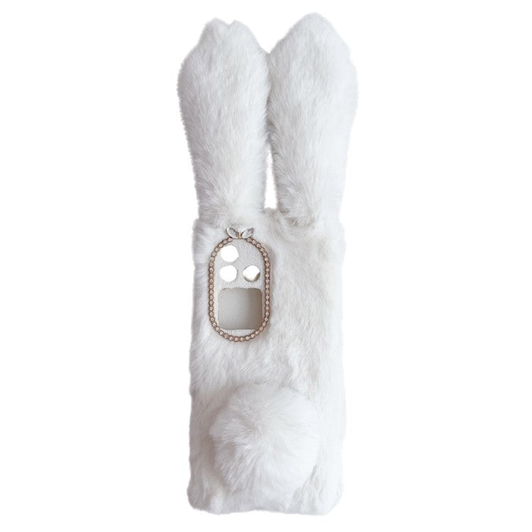 For vivo S18 Pro 5G Case 3D Bunny Ears TPU Phone Case with Fluffy Hairball - White