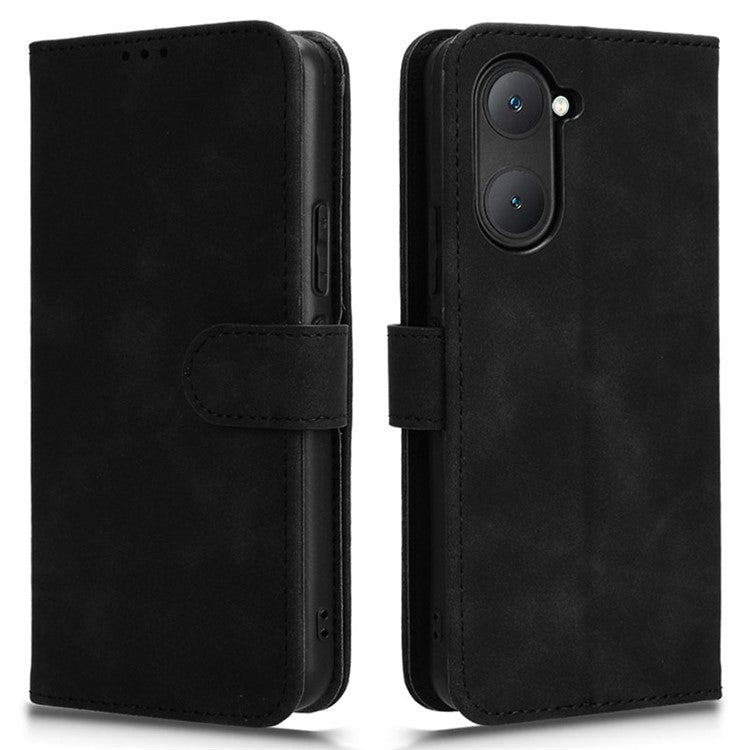 For vivo Y03 Leather Case Skin-Touch Flip Stand Wallet Phone Cover - Black