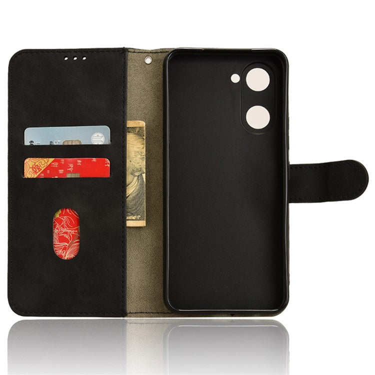 For vivo Y03 Leather Case Skin-Touch Flip Stand Wallet Phone Cover - Black