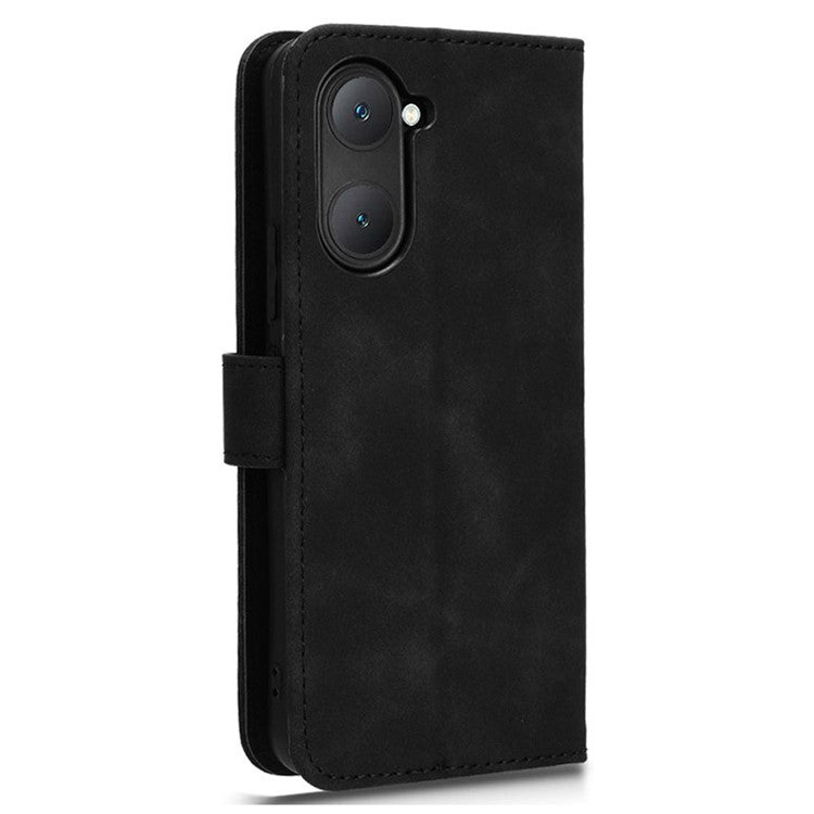 For vivo Y03 Leather Case Skin-Touch Flip Stand Wallet Phone Cover - Black