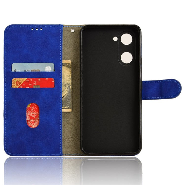 For vivo Y03 Leather Case Skin-Touch Flip Stand Wallet Phone Cover - Blue