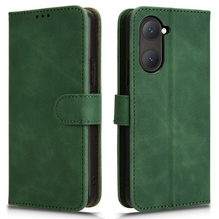 For vivo Y03 Leather Case Skin-Touch Flip Stand Wallet Phone Cover - Green