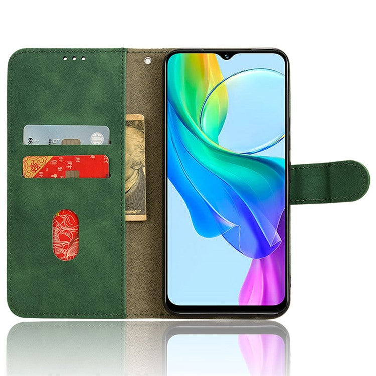 For vivo Y03 Leather Case Skin-Touch Flip Stand Wallet Phone Cover - Green