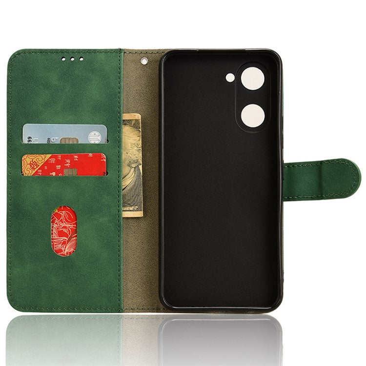 For vivo Y03 Leather Case Skin-Touch Flip Stand Wallet Phone Cover - Green