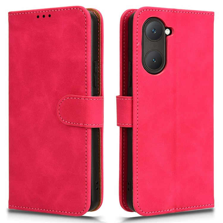 For vivo Y03 Leather Case Skin-Touch Flip Stand Wallet Phone Cover - Red