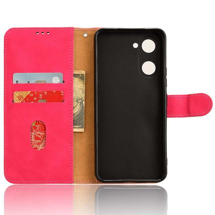 For vivo Y03 Leather Case Skin-Touch Flip Stand Wallet Phone Cover - Red