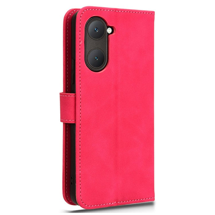 For vivo Y03 Leather Case Skin-Touch Flip Stand Wallet Phone Cover - Red