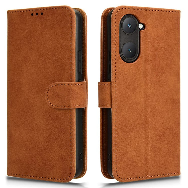 For vivo Y03 Leather Case Skin-Touch Flip Stand Wallet Phone Cover - Brown