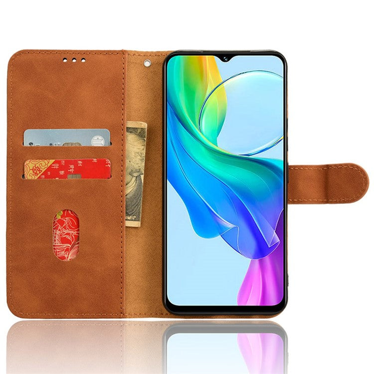 For vivo Y03 Leather Case Skin-Touch Flip Stand Wallet Phone Cover - Brown